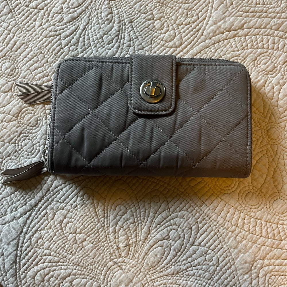Quilted Gray Wallet with Snap Closure